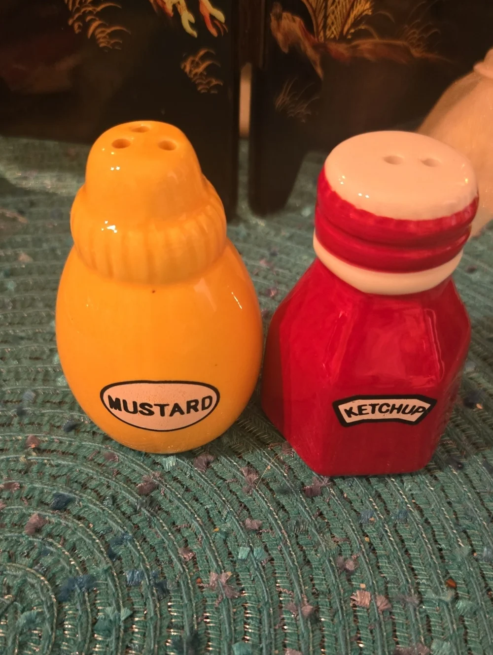 Yellow Mustard & Red Ketchup Ceramic Salt and Pepper Shakers